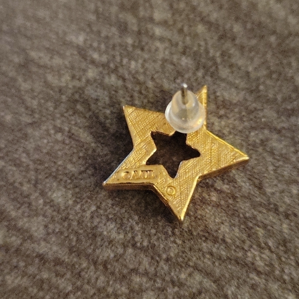 VTG AVON Goldtone Blue Rhinestone Star Nebula Holiday Post Earrings - Picture 5 of 6